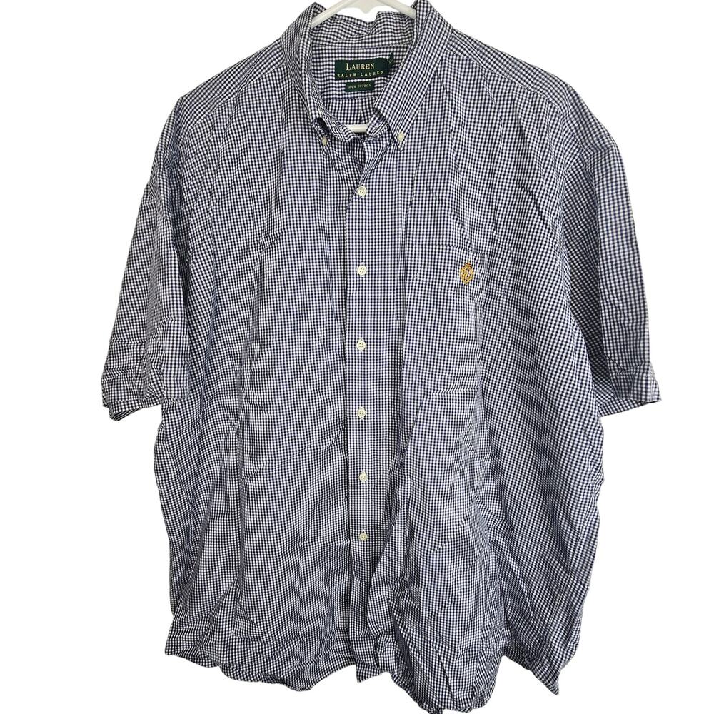 Vintage Lauren Ralph Lauren Mens Gingham Shirt XL Embroidered Crest Logo Preppy